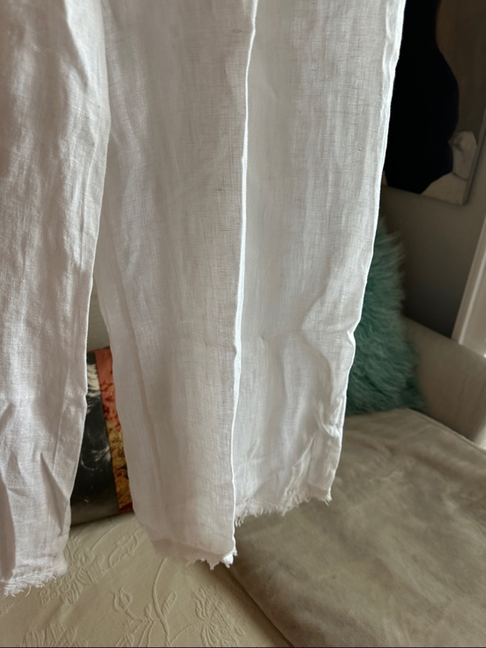 Women’s White Linen Elastic Waist Flowy Pants - Picture 3 of 7